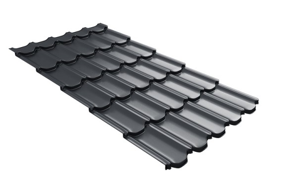 Металлочерепица квинта плюс с 3D резом 0,5 Satin Мatt RAL 7024 мокрый асфальт купить в Феодосии